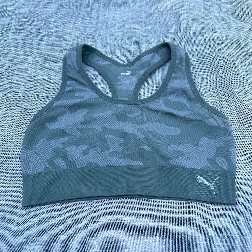 Puma Women’s Size S Green Camo Seamless Racerback Sports Bra